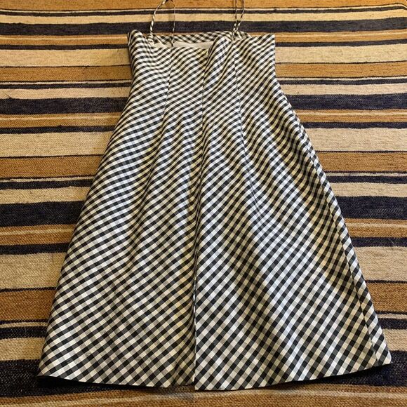 Ann Taylor Silk Gingham Check Dress Spaghetti Strap Black White Plaid Petite 2 - Picture 4 of 8